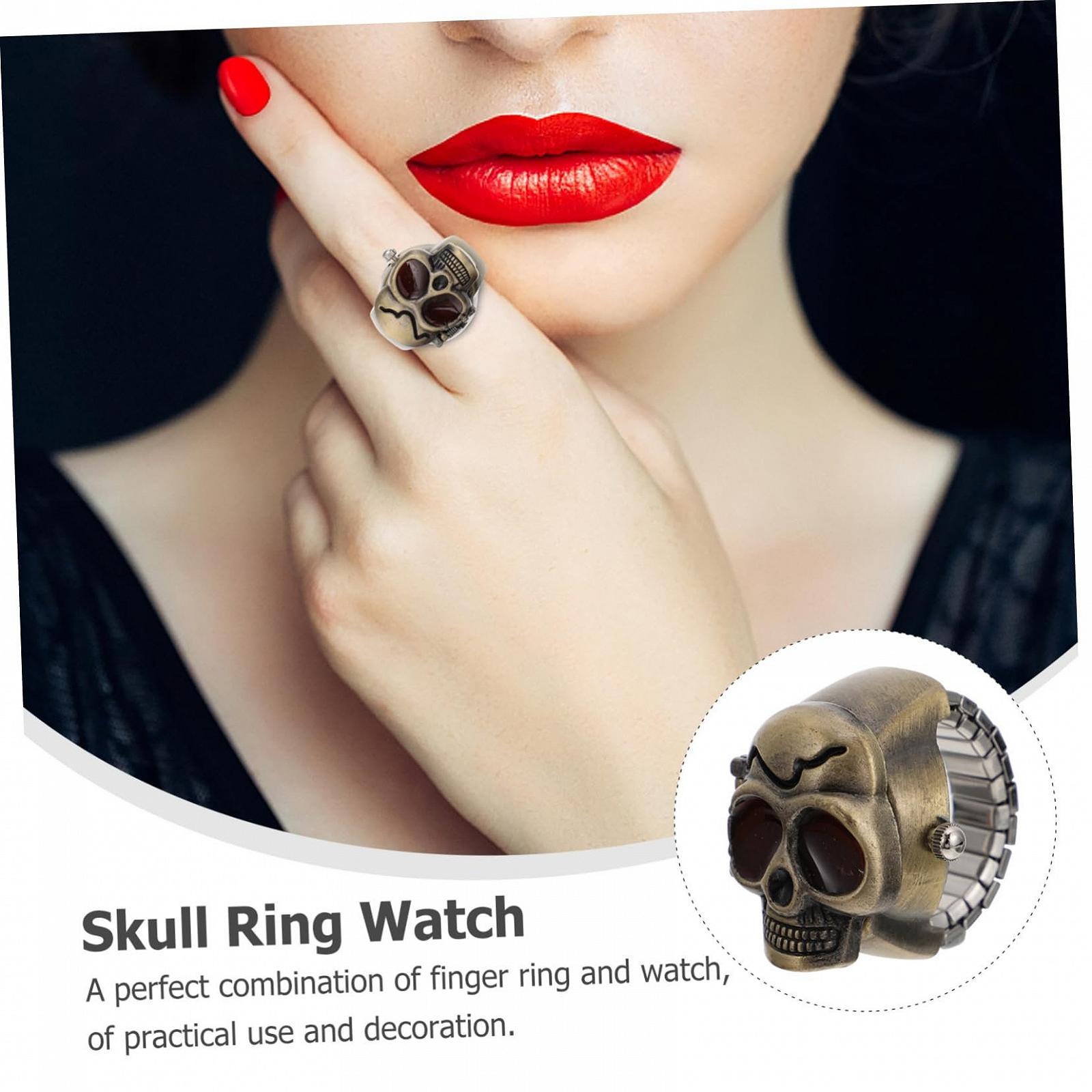 Кольцо-часы OATIPHO Голова призрака, 2 шт. Цифровые часы для женщин, кольца на палец, цинковый сплав, фото №2