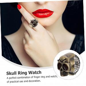 Кольцо-часы OATIPHO Голова призрака, 2 шт. Цифровые часы для женщин, кольца на палец, цинковый сплав synthetic.ua - Фото 1