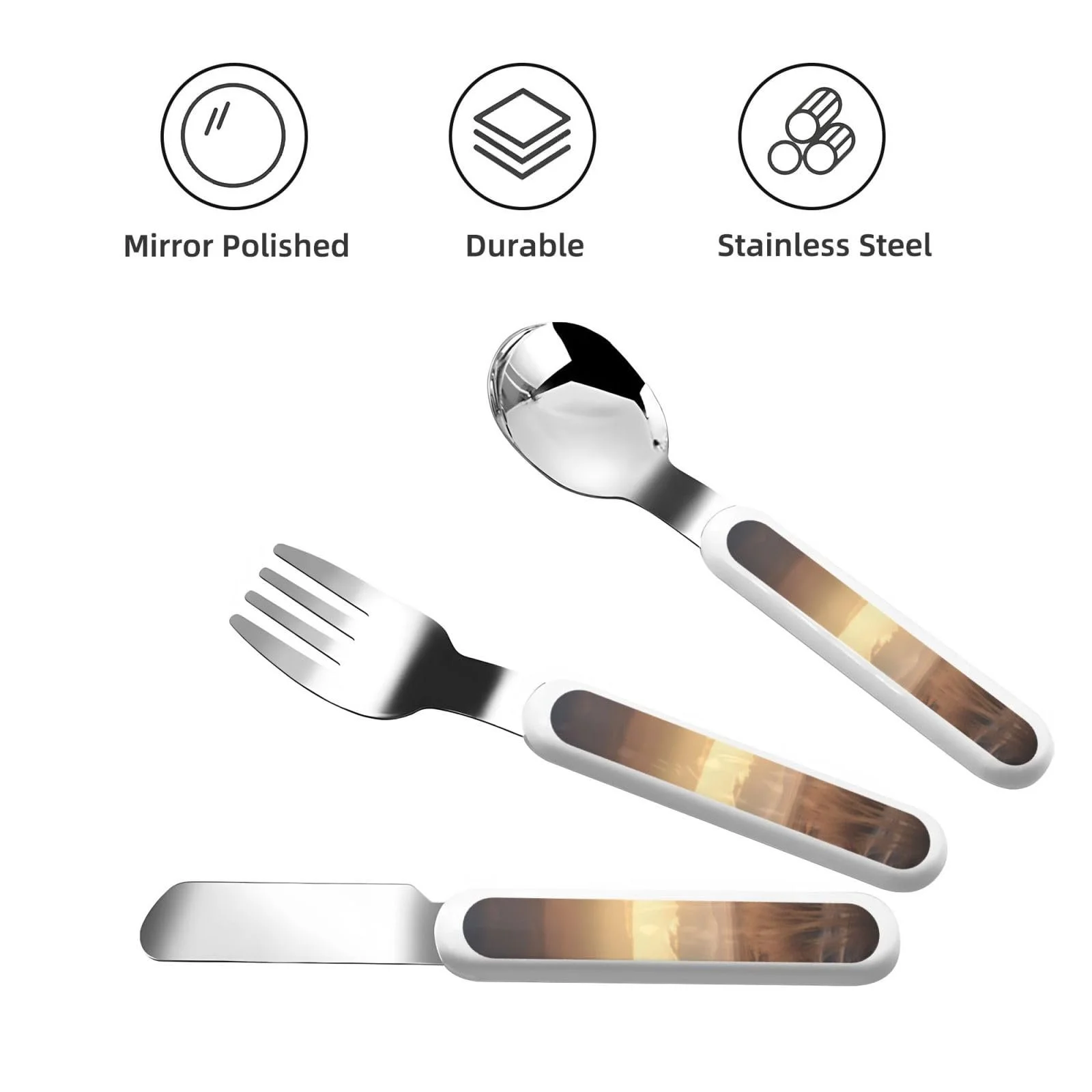 Дитячий набір столових приборів з малюнком «Самотні тварини», фото №2 Дитячий набір столових приборів з малюнком «Самотні тварини», фото №2