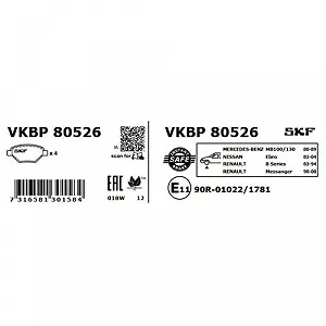 Комплект гальмівних колодок SKF VKBP 80526 для RENAULT передня вісь synthetic.ua - Фото 1