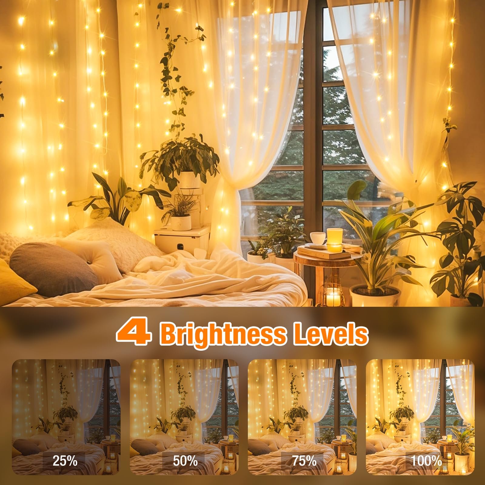 Световая завеса btfarm 3 x 3 м, 300 LED, теплый белый, фото №3