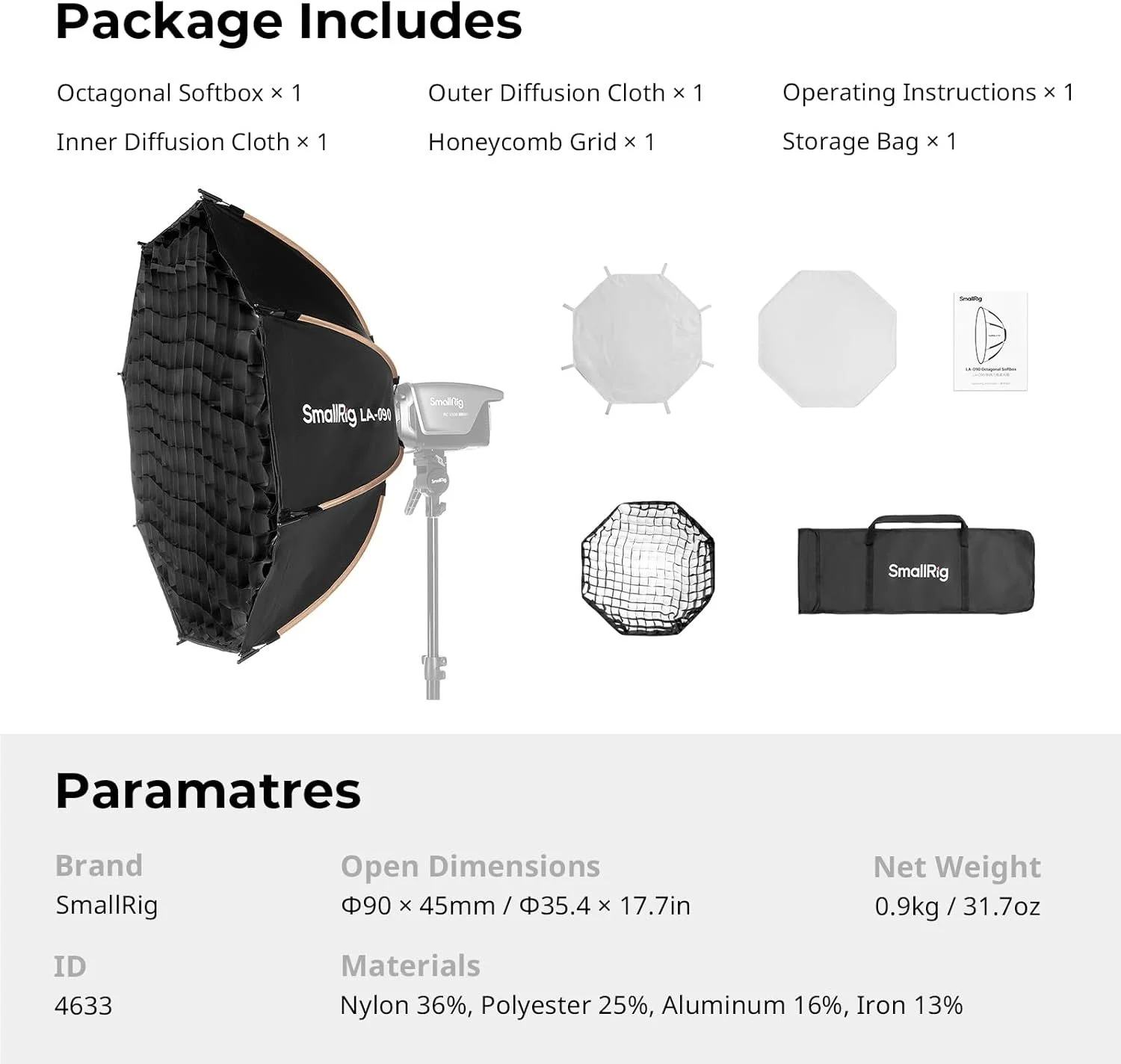 Софтбокс SmallRig LA-O90 90 см восьмиугольный Черный, фото №8 Софтбокс SmallRig LA-O90 90 см восьмиугольный Черный, фото №8