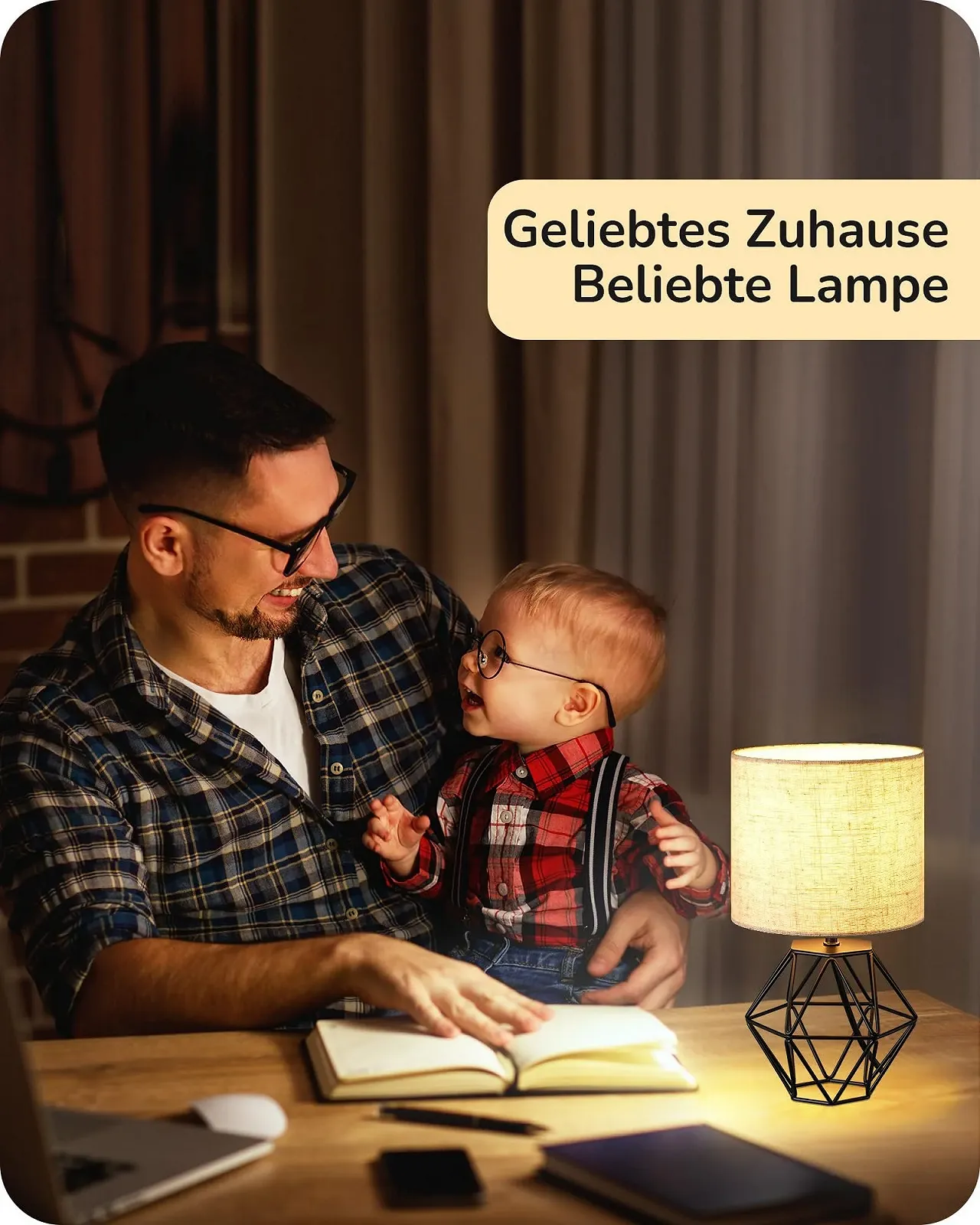 Настільна лампа EDISHINE Modern Industrial E14 Бежевий та чорний, фото №7