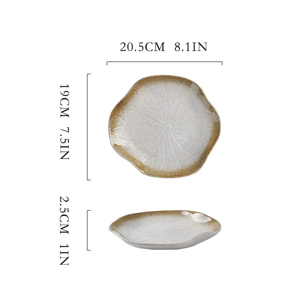 Керамічна тарілка для салату та десертів у формі листка лотоса 20,5x19x2,5 см антикварний стиль, фото №3 Керамічна тарілка для салату та десертів у формі листка лотоса 20,5x19x2,5 см антикварний стиль, фото №3