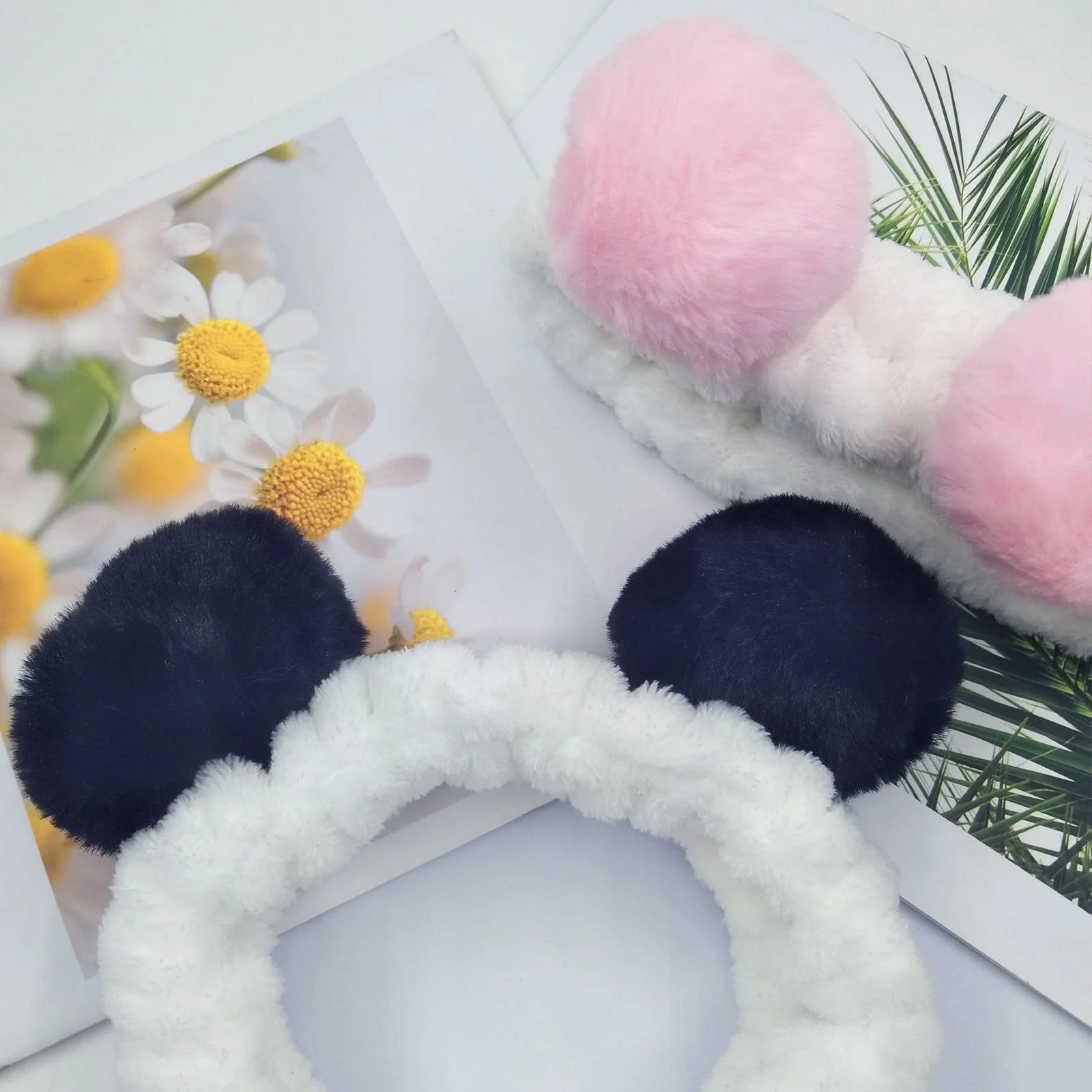 Пов'язка на голову для макіяжу Panda, рожева + чорна, набір 2 шт, фото №6