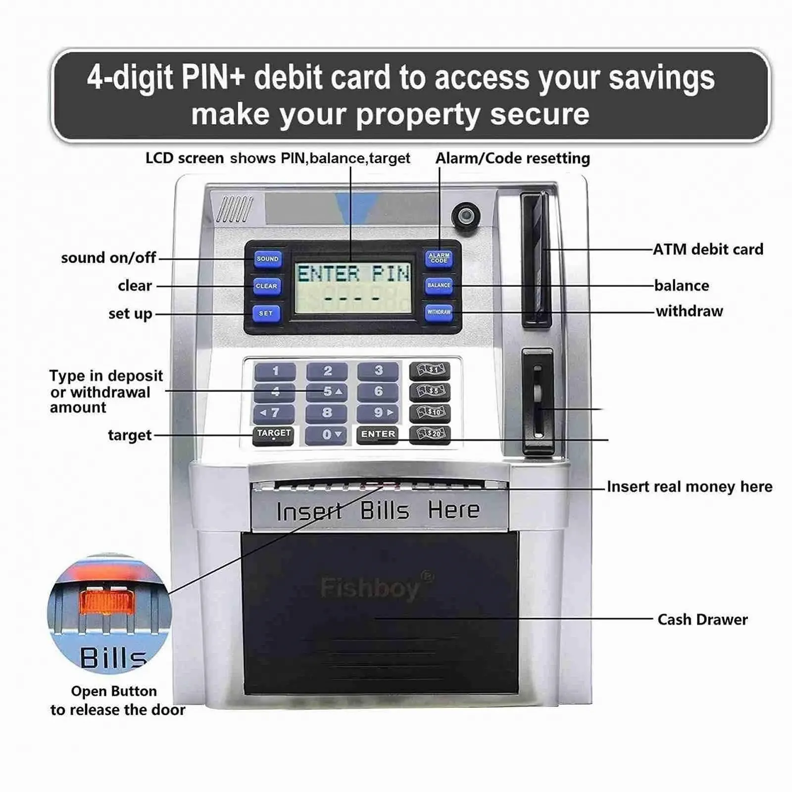 Банкомат-скарбничка Fydun електронний з паролем та LCD-дисплеєм, фото №2