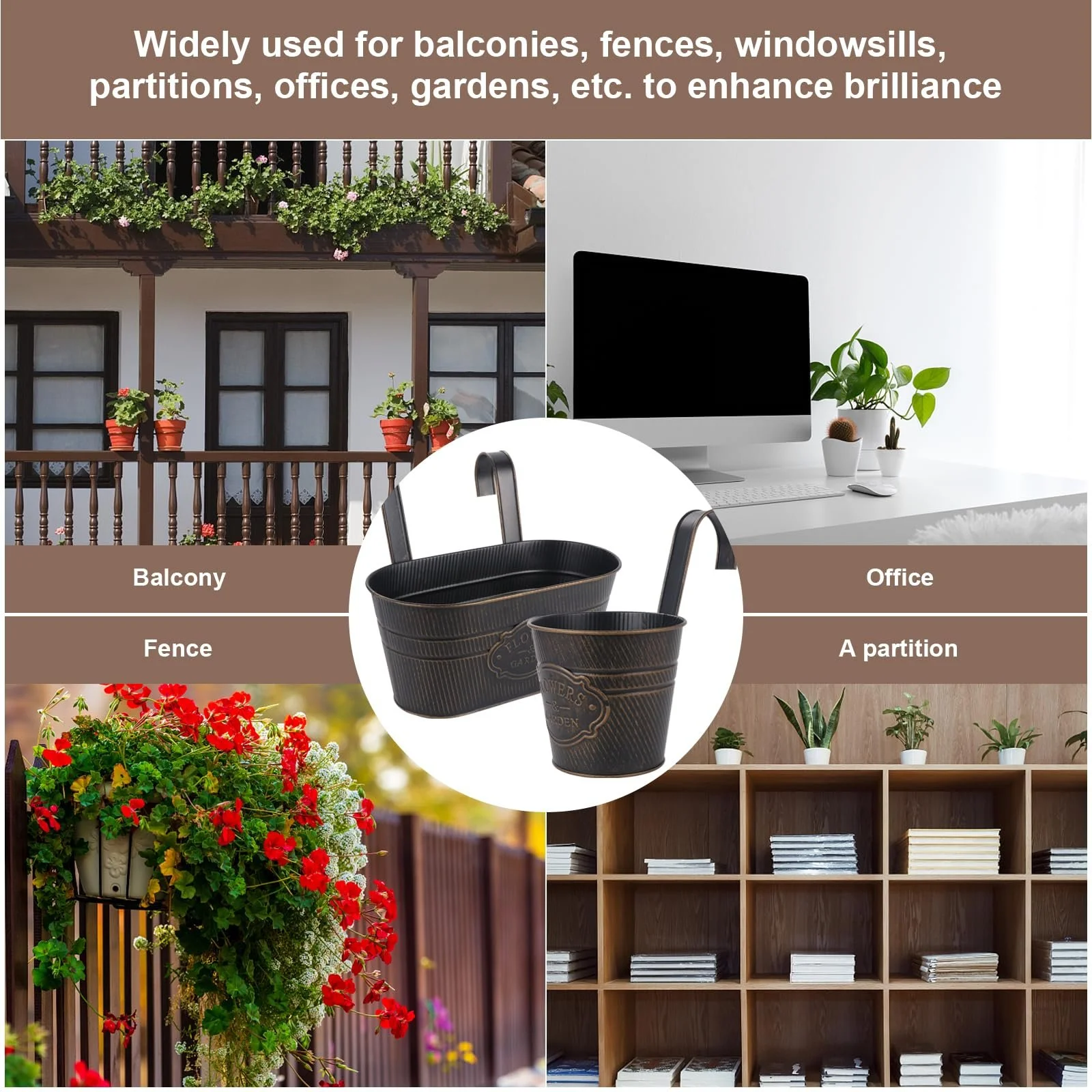 Підвісні квіткові горщики Металеві зі знімними гачками Набір 3 шт., фото №3