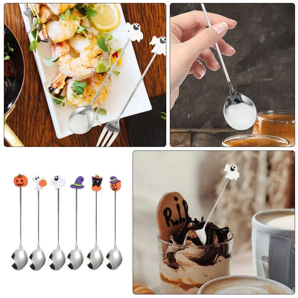 Ложка UPKOCH Хелловін Гарбуз, Капелюх Відьми, Привид Срібний, 6 шт, фото №6