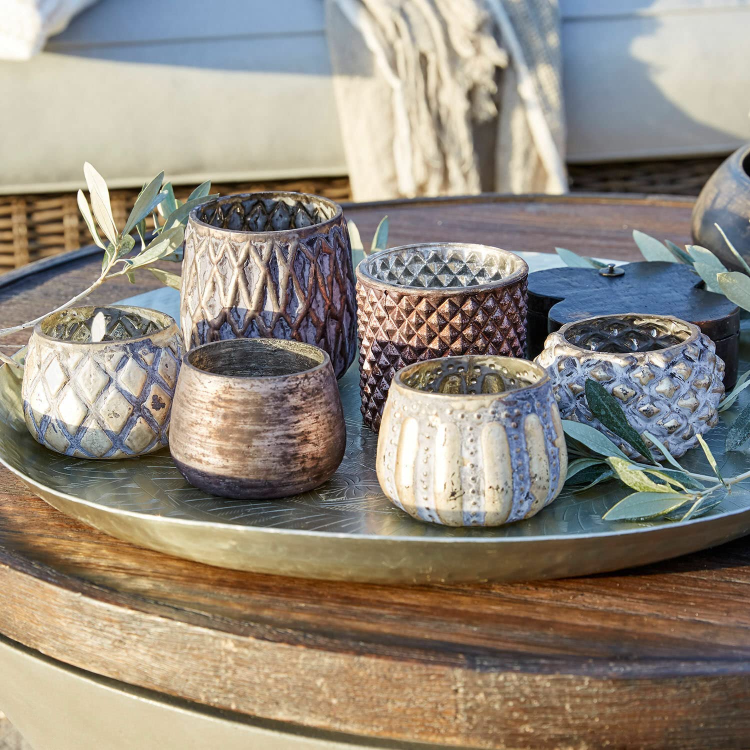 Ліхтарі LOBERON Fajolle Ностальгійний вигляд Скло Сірий/Золотий, фото №3