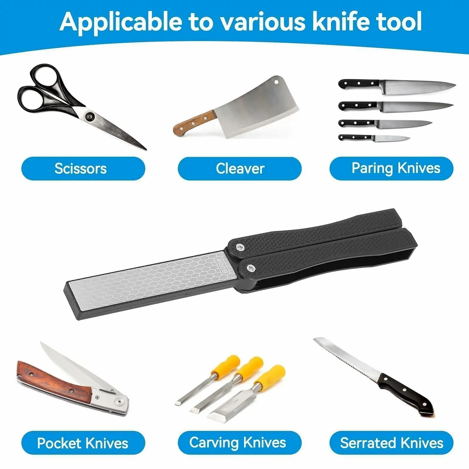 Точилка для ножів алмазна двостороння 400/600 складана кишенькова Black, фото №5