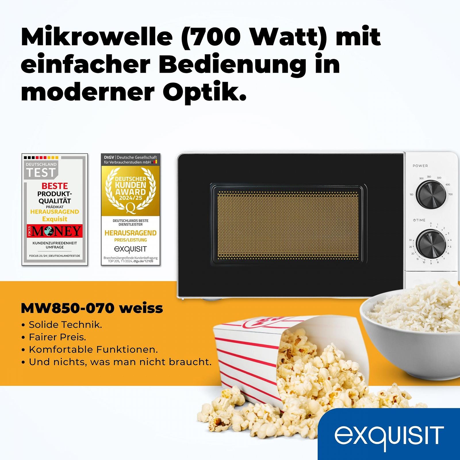 Микроволновая печь Exquisit MW850-070 20 л 700 Вт 6 уровней мощности Таймер Белая, фото №2 Микроволновая печь Exquisit MW850-070 20 л 700 Вт 6 уровней мощности Таймер Белая, фото №2