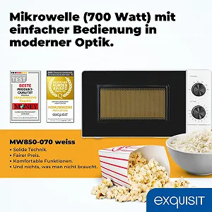 Мікрохвильова піч Exquisit MW850-070 20 л 700 Вт 6 рівнів потужності Таймер Біла synthetic.ua - Фото 1