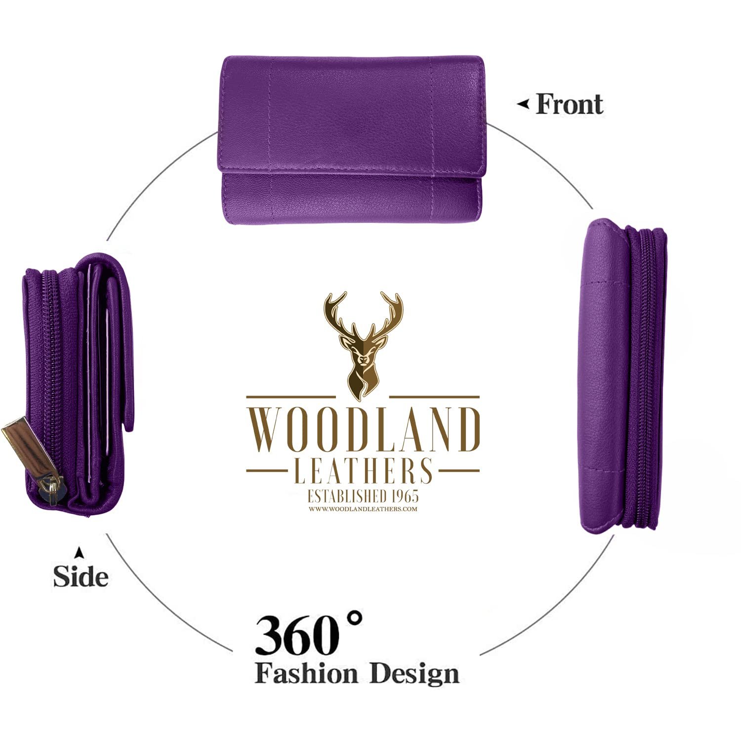 Кошелек кожаный Woodland Leather Маленький кошелек с защитой RFID, отделениями для карт и монет на молнии для женщин, фото №6