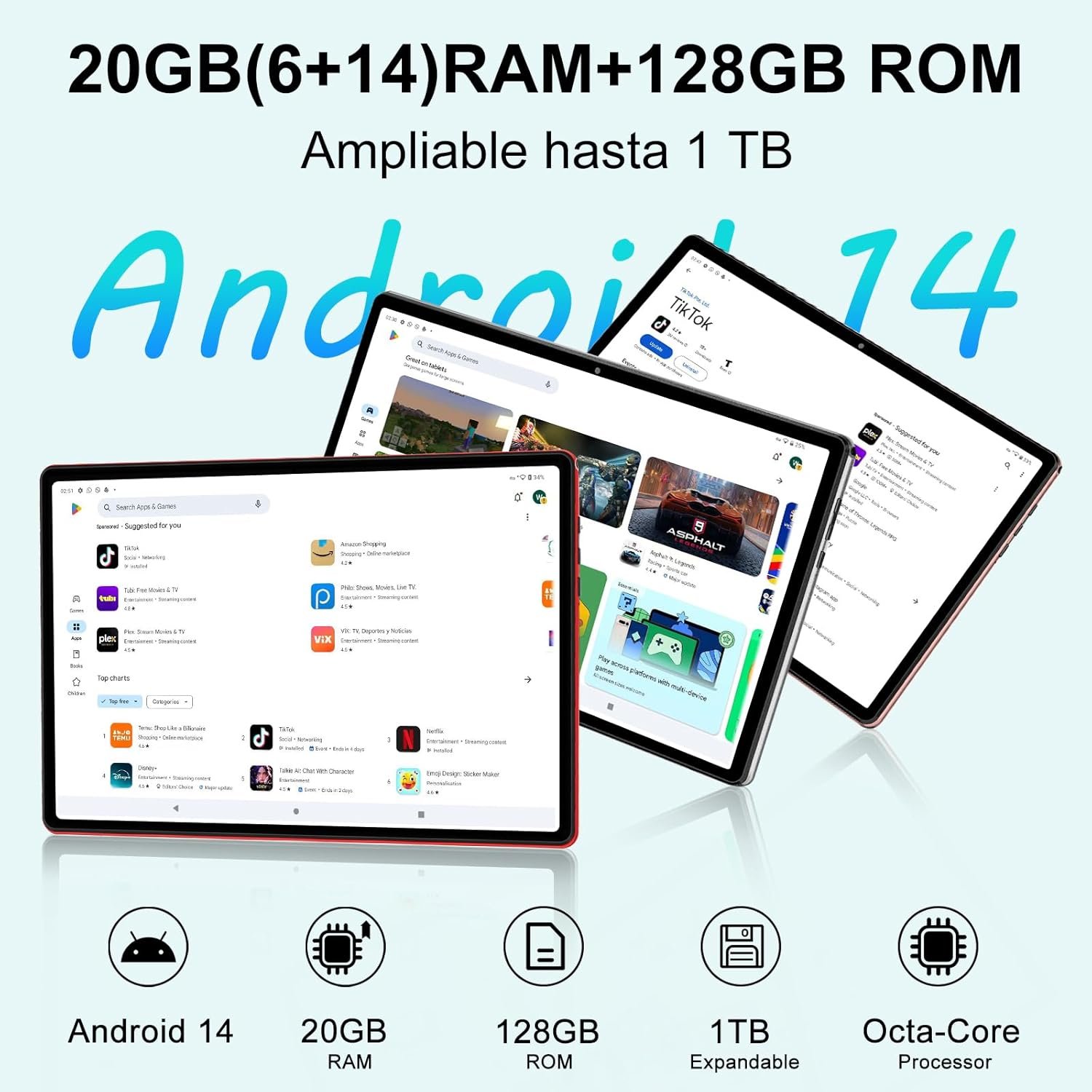 Планшет 10.1" UJJ U6 6+14/128Gb 8 ядер  Android 14 6000 mAh Червоний, фото №2