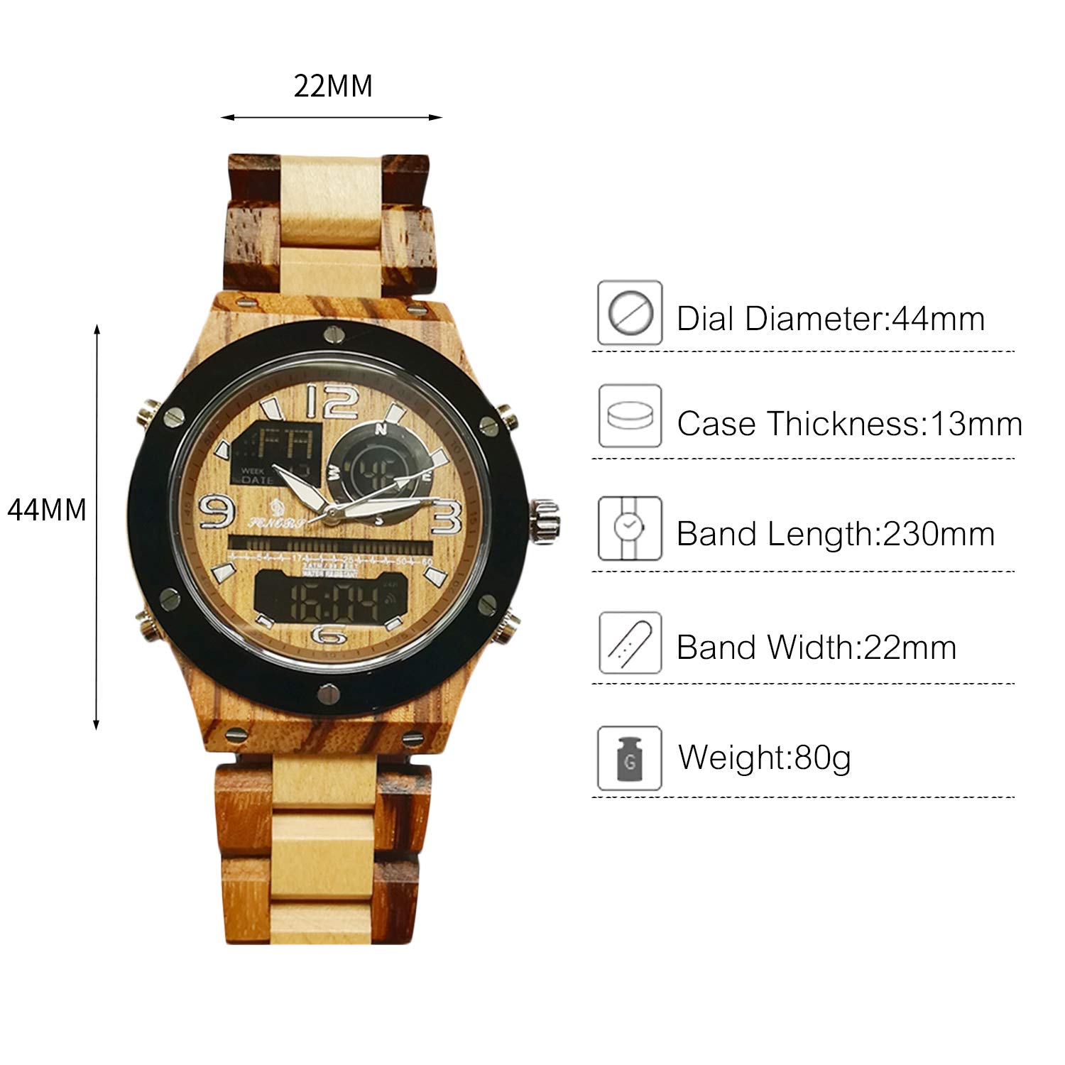 Мужские Часы Rorios Деревянные Многофункциональные Кварцевые Хронографические, фото №6