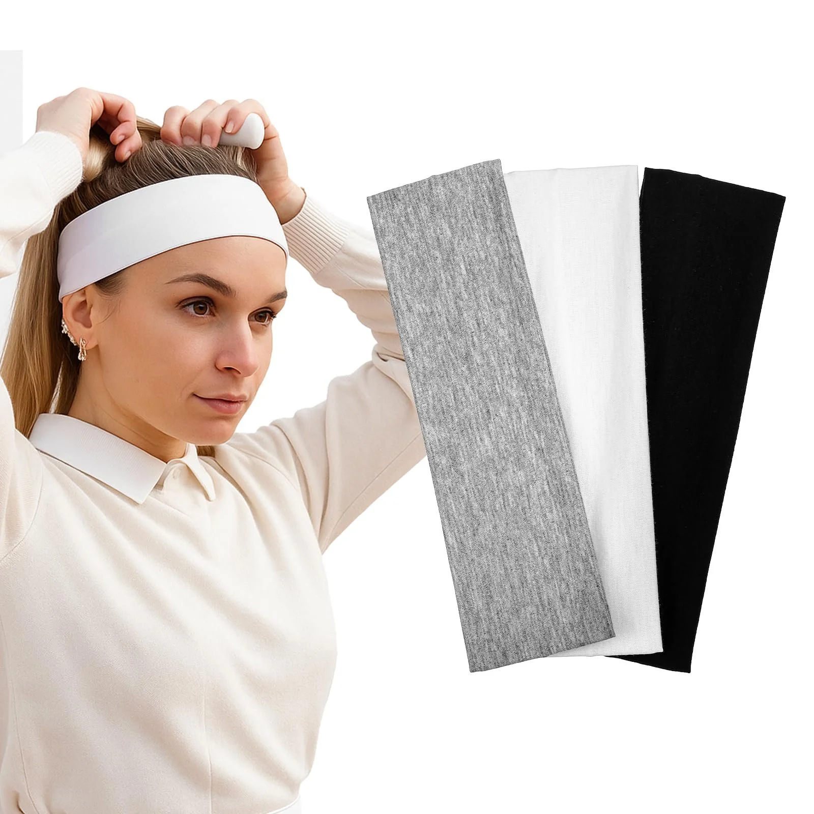 Спортивна пов'язка на голову Bewudy, набір 3 шт., бавовняна, фото №1