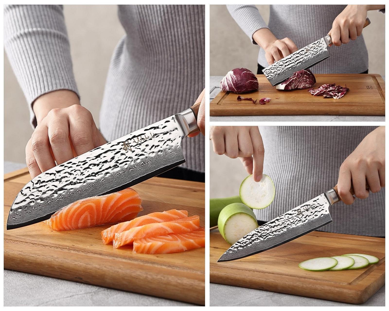Набір кухонних ножів Дамаск Wakoli Chef's Choice I 5 од. з магнітним блоком, леза 15-20 см, сталь Дамаск, руків'я з дерева зебрано, фото №5