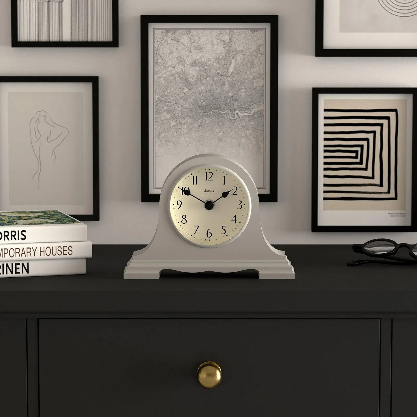 Настільний годинник JONES CLOCKS Speakeasy у формі капелюха Наполеона, сірий, фото №3