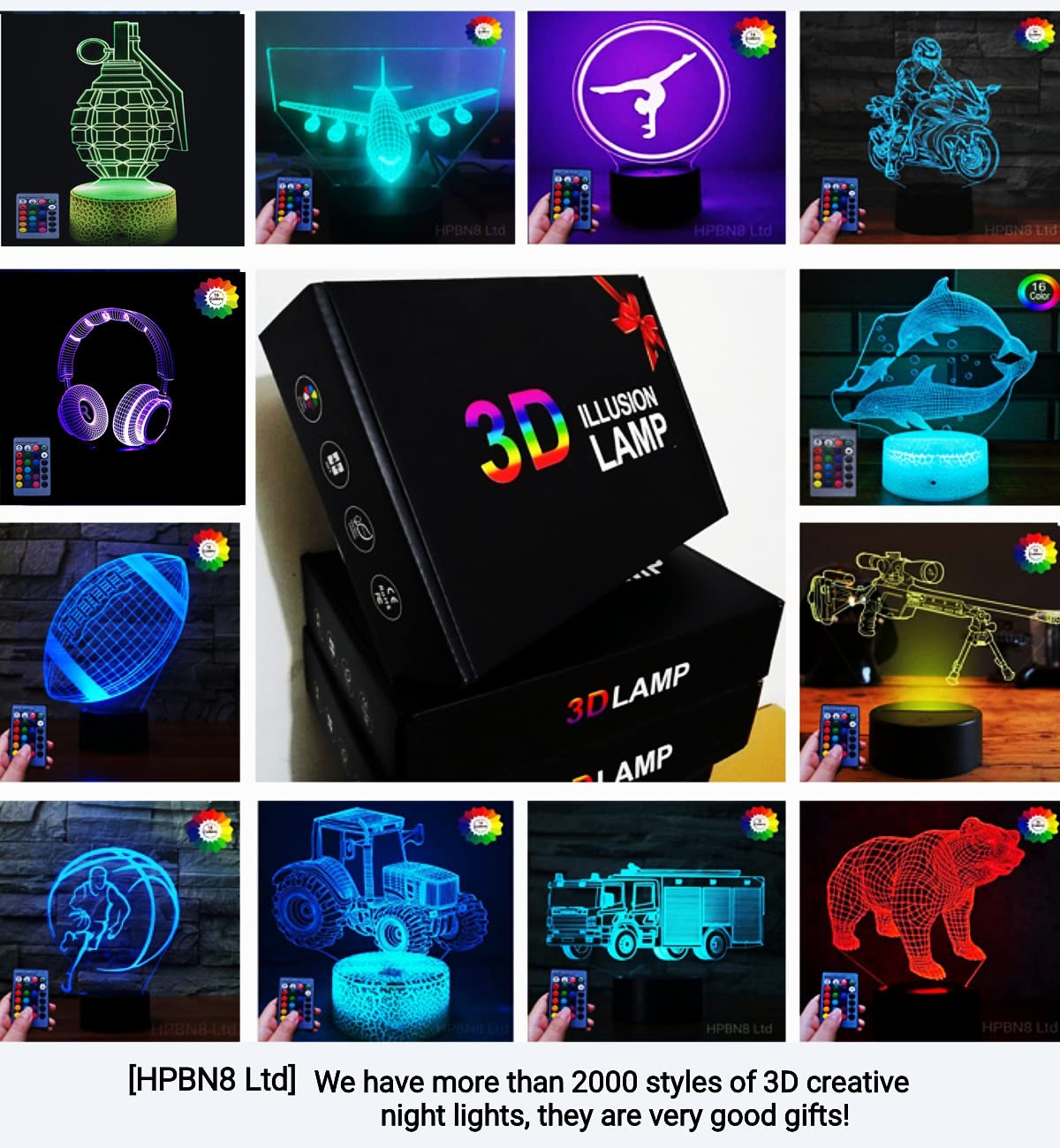 Лампа 3D Piano USB Powered 7 Colors Amazing Child Shapes Optical Illusion LED нічник для спальні, фото №7