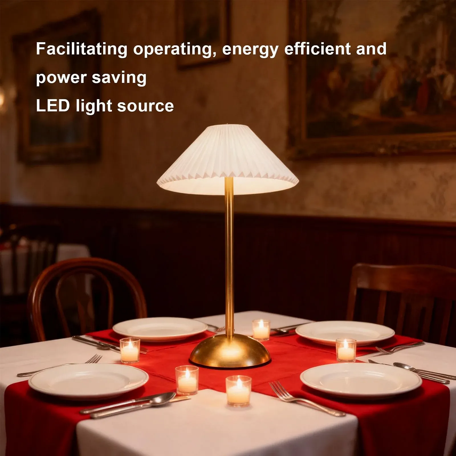 Настільна лампа Bewinner Cordless Touch Акумуляторна Плісований тканинний абажур (Style 1), фото №5