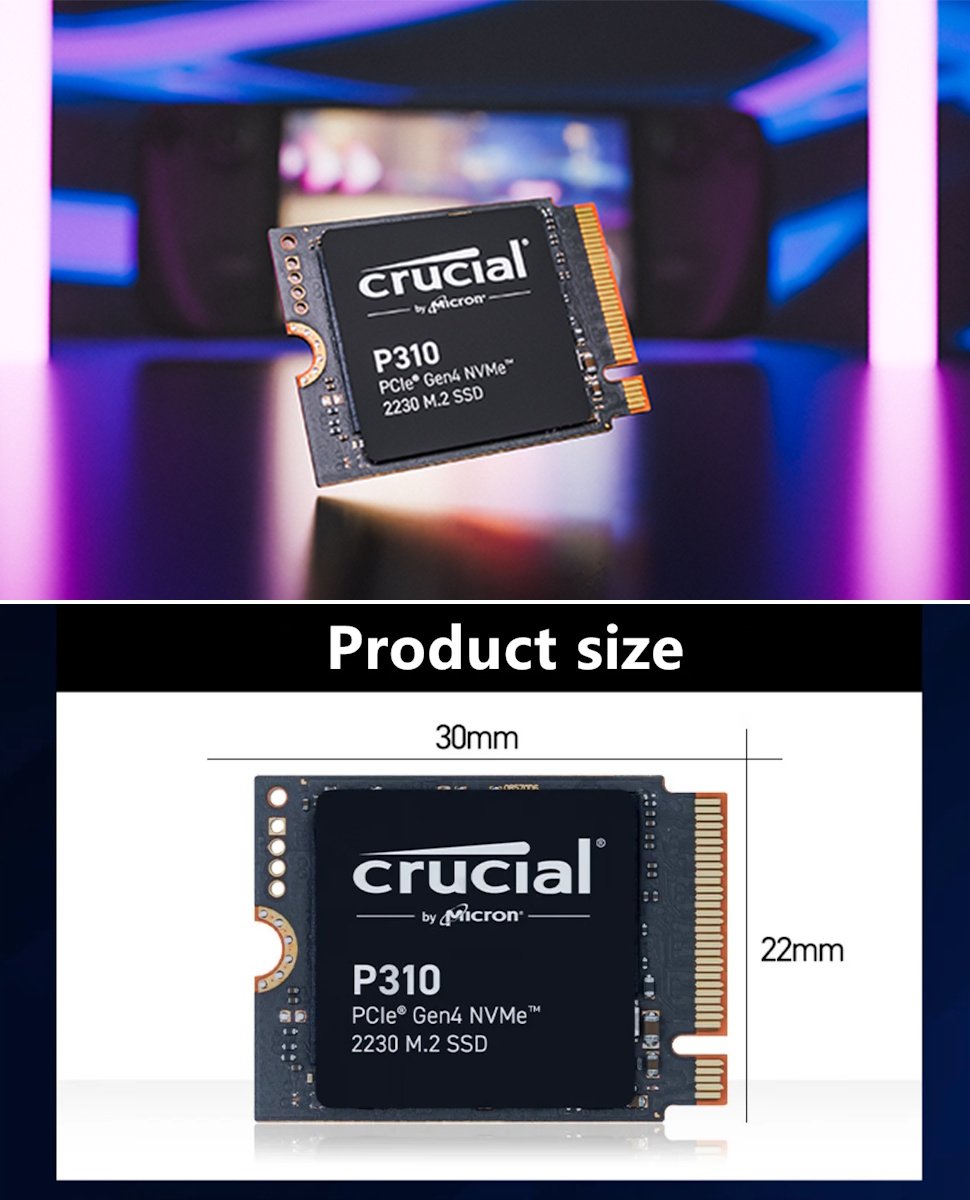 SSD Crucial P310 1TB 2230 M.2 NVMe 7100MB/s PCIe Gen4x4 for PC, Microsoft Surface Pro, Steam Deck, фото №7