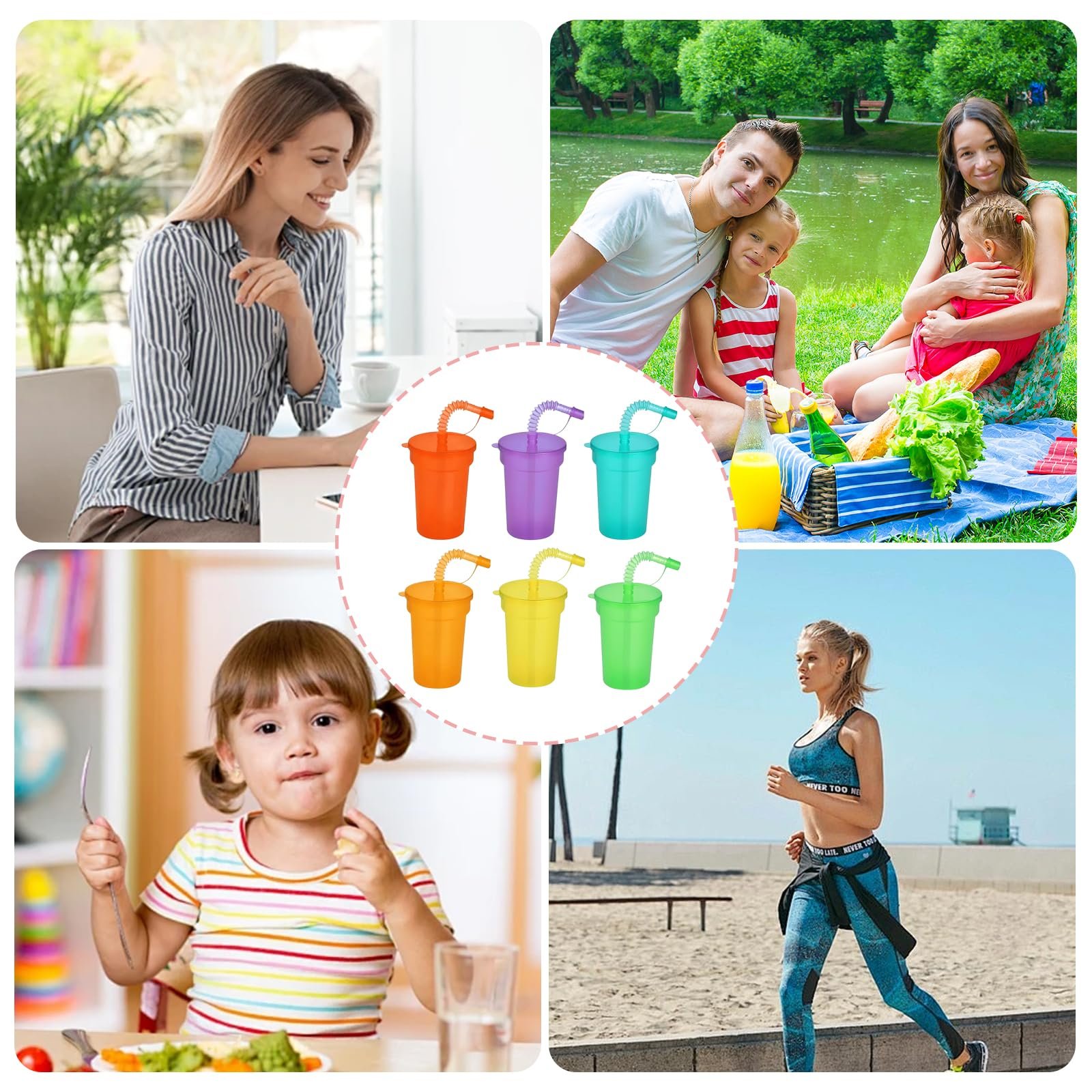 Набор стаканов 12 шт. Стаканчики для вечеринки с крышкой и соломинкой 380 мл Пластиковые стаканчики Многоразовые стаканчики Неоновые стаканчики для кофе со льдом Холодные напитки Смузи, фото №7