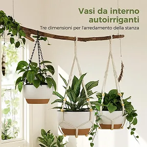 Набор кашпо подвесных Bamworld макраме с автополивом 3 шт. 28/23/20 см белый synthetic.ua - Фото 1