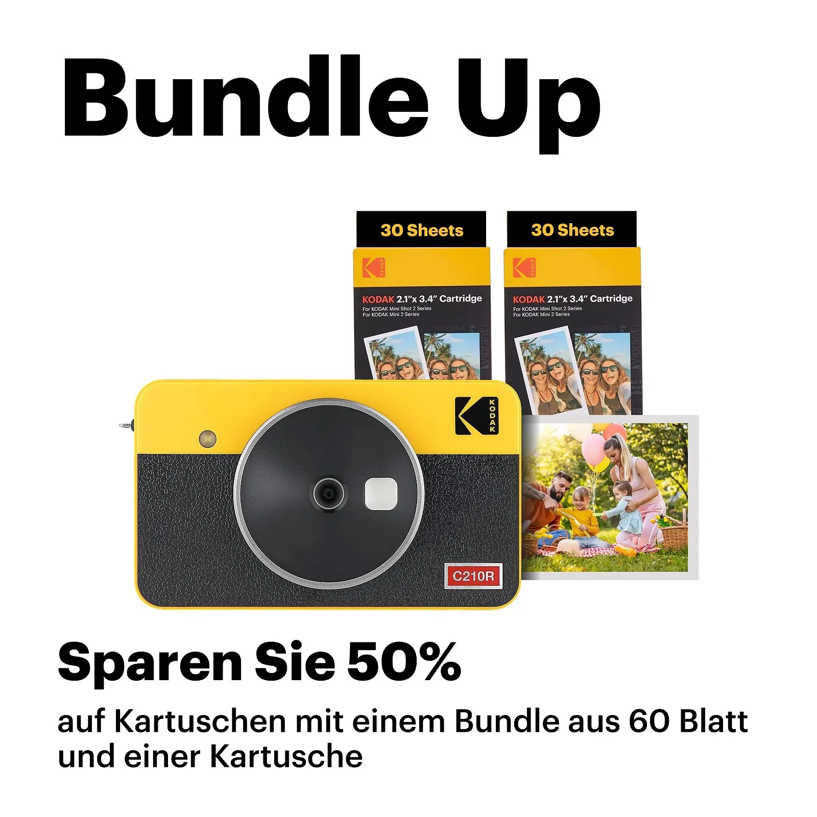 Мгновенная камера и фотопринтер Kodak Mini Shot 2 Retro портативная iOS Android Bluetooth 4Pass Technology (54 x 86 мм) 68 листов Белая, фото №2