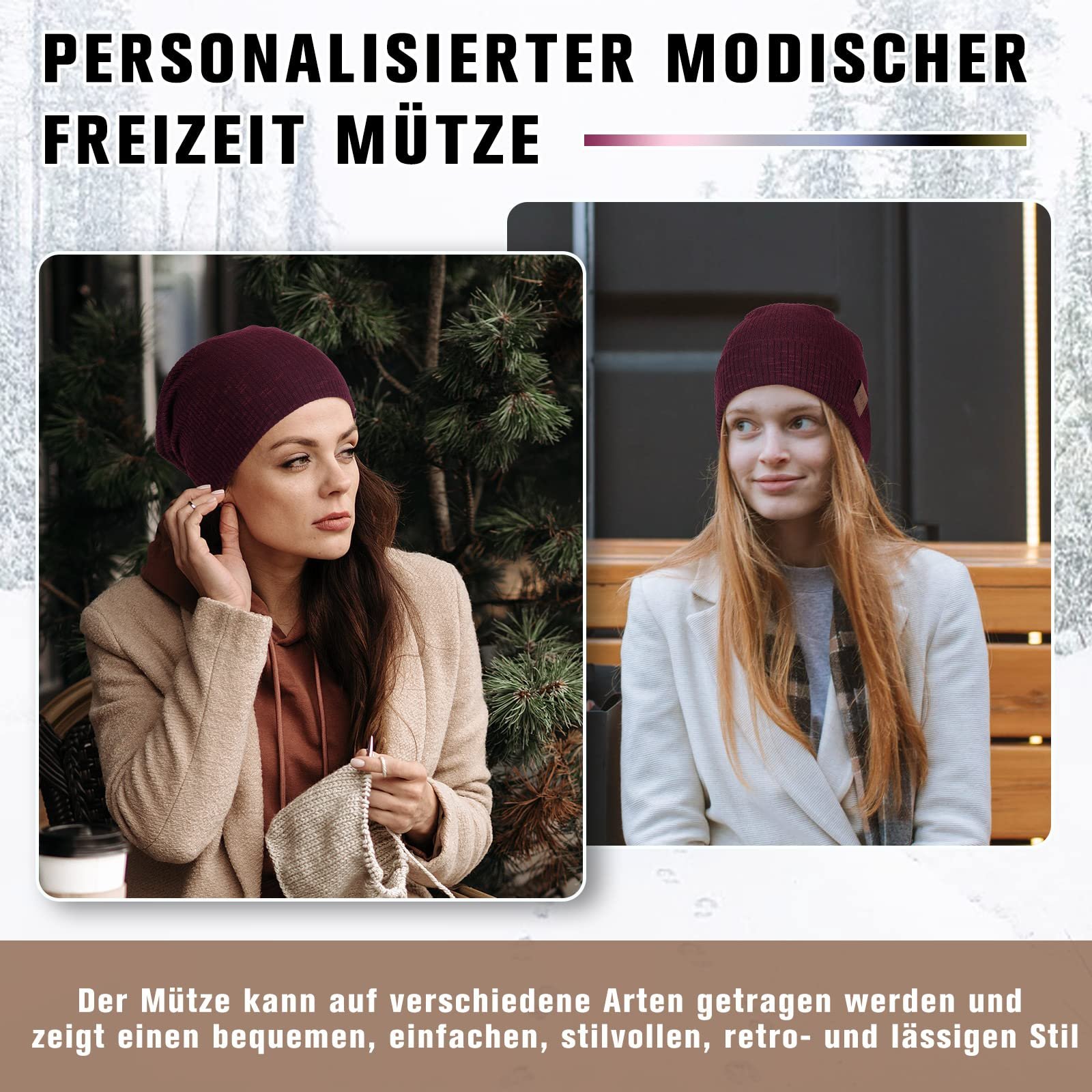 Шапка-біні HAMUNI Жіноча Еластична М'яка Трикотажна Класична Модна Довга Ідеально підходить для весни, осені та зими, фото №5