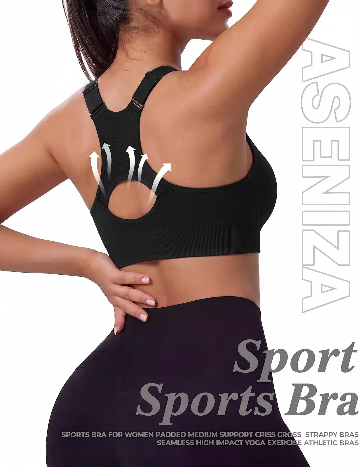 Спортивный бюстгальтер Aseniza Push Up регулируемый с широкими бретелями без косточек с перекрещенной спинкой и уплотнением для фитнеса бега йоги, фото №2 Спортивный бюстгальтер Aseniza Push Up регулируемый с широкими бретелями без косточек с перекрещенной спинкой и уплотнением для фитнеса бега йоги, фото №2