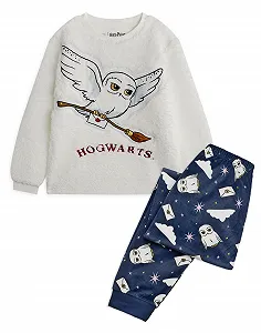 Купить Комплект детской пижамы Harry Potter Hogwarts Hedwig, Топ с длинными рукавами из флиса шерпа и полные штаны для отдыха с принтом - Фото 1 Комплект детской пижамы Harry Potter Hogwarts Hedwig, Топ с длинными рукавами из флиса шерпа и полные штаны для отдыха с принтом - Фото 1