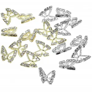 Металлические подвески-бабочки для ногтей FRCOLOR 40 шт 3d Дизайн ногтей Стразы Блестящие аксессуары для ногтей Для повседневного использования и вечеринок - Фото 1