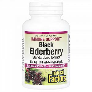 Екстракт чорної бузини Natural Factors Black Elderberry 100 mg 60 Fast-Acting Softgels - Фото 1