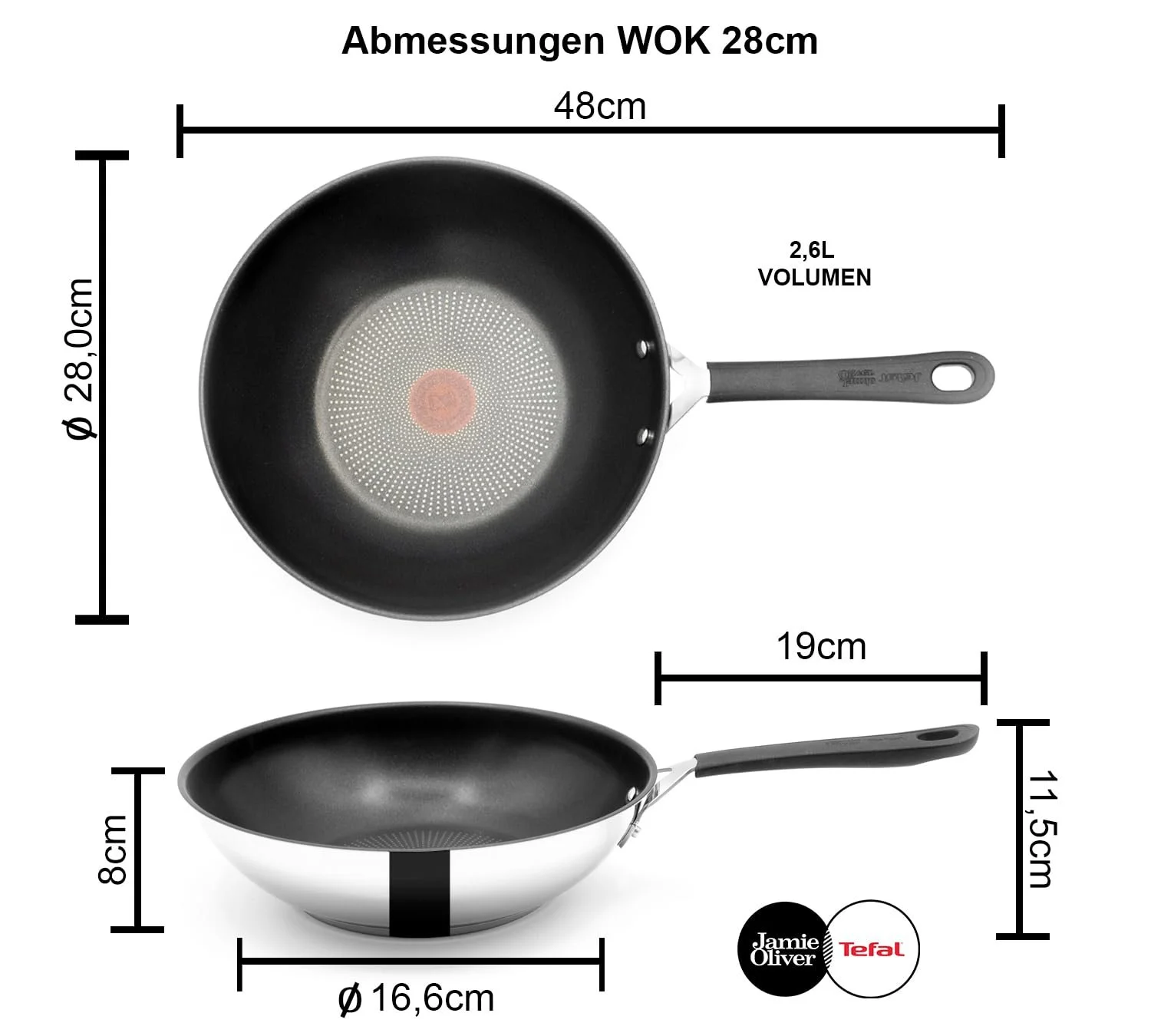 Сковорода-Wok Tefal Jamie Oliver 28 см Индукционная сковорода вок Нержавеющая сталь Большое антипригарное покрытие Высокий ободок Подходит для духовки Ручка на заклепках E30, фото №5 Сковорода-Wok Tefal Jamie Oliver 28 см Индукционная сковорода вок Нержавеющая сталь Большое антипригарное покрытие Высокий ободок Подходит для духовки Ручка на заклепках E30, фото №5