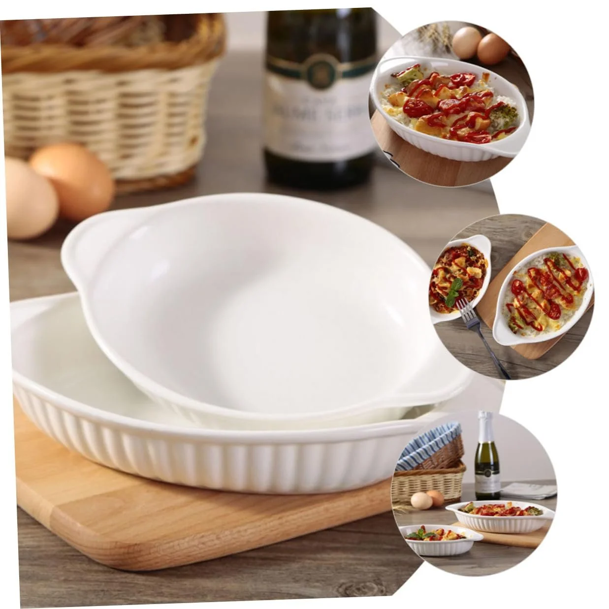 Керамическая форма для выпечки BESPORTBLE овальная с двумя ручками, фото №7