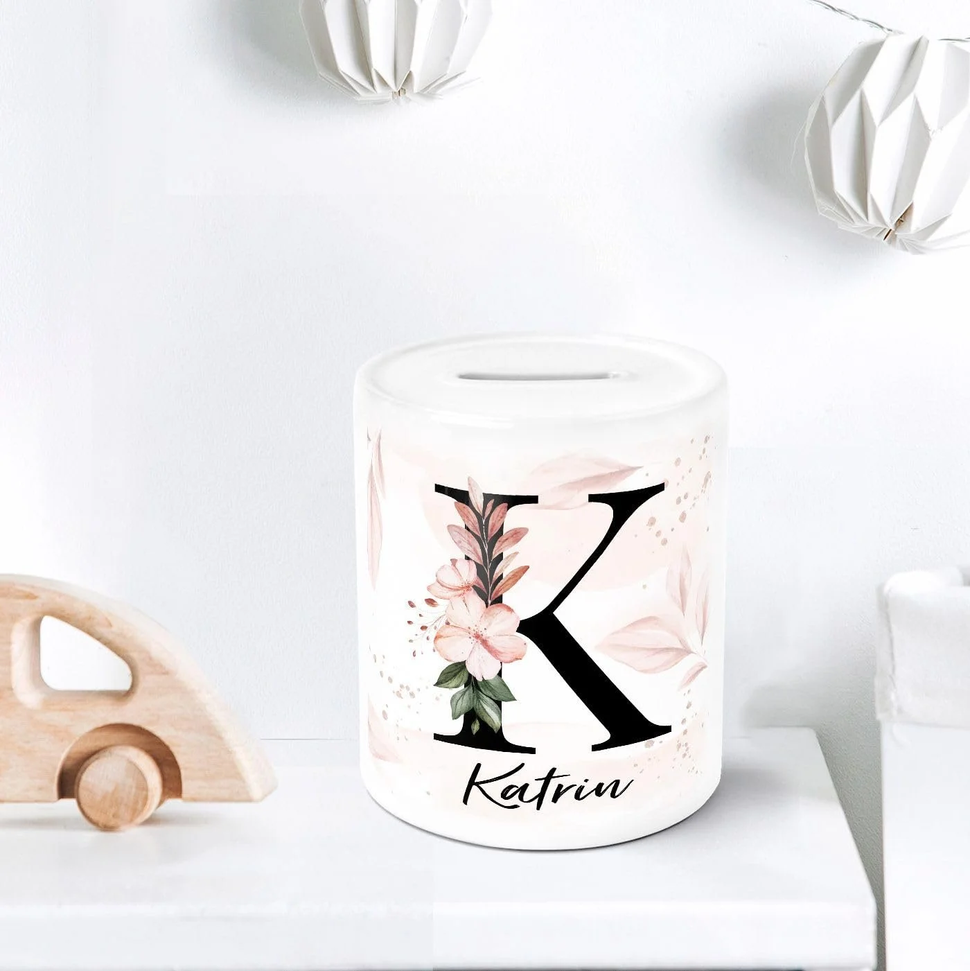 Скарбничка керамічна персоніфікована з квітковим декором, фото №5