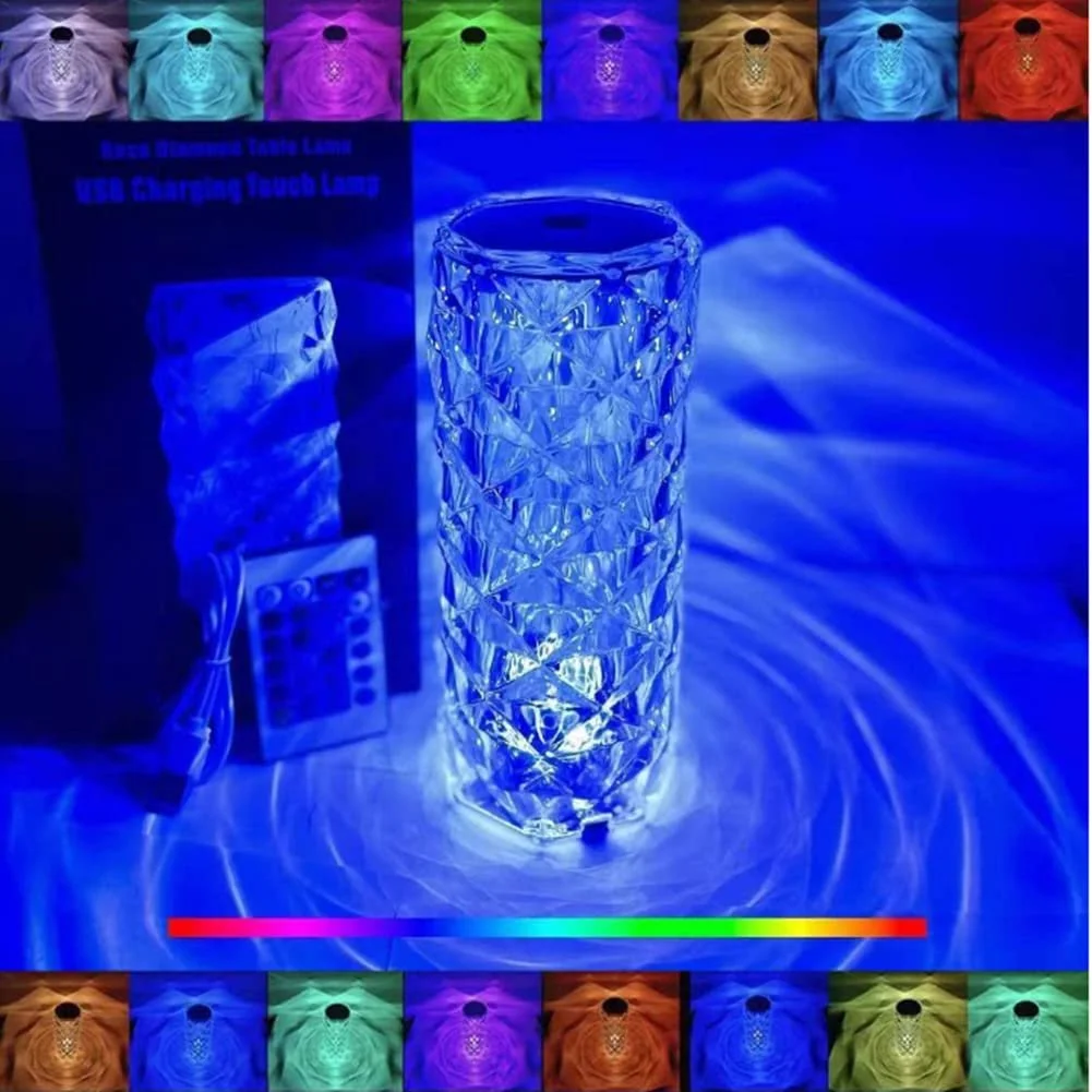 Настільна лампа Ausolee LED Кристалічна Акриловий діамант Сенсорна Димер [16 кольорів та 4 режими] з пультом дистанційного керування RGB, фото №4