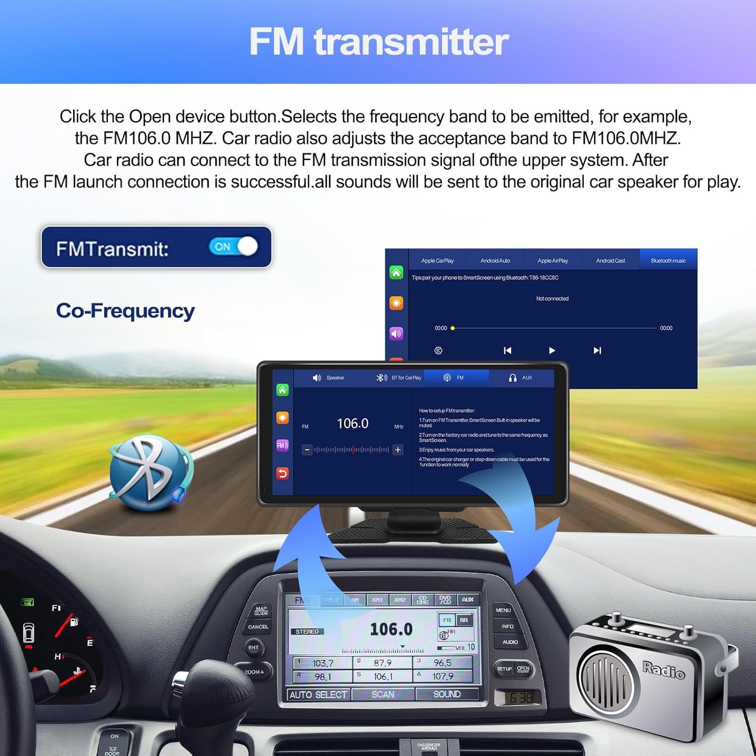 Автомагнітола CAMECHO A3370-AM39DE-C214 / 10.36" / Сенсорна / Apple CarPlay / Android Auto / Bluetooth / AUX / USB, фото №5