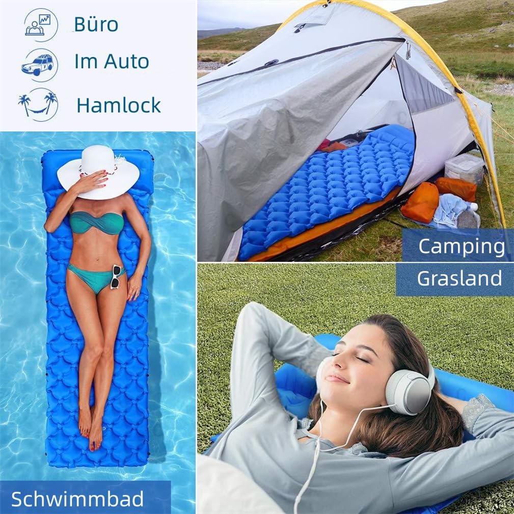 Матрац Camping Мат 192 см x 62 см / 0.5 кг Складаний Надувний з Подушкою Вологозахищений та Водонепроникний Синій, фото №4
