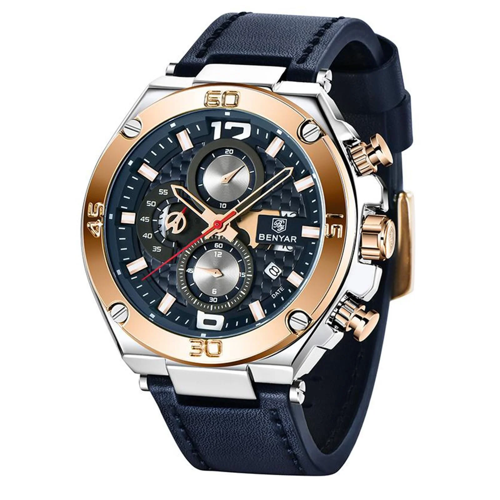 Часы BENYAR Мужские Часы Хронограф Мужские Золотой/Серебряный/Синий/Черный Кожаный Ремешок/Нержавеющая Сталь Кварц, фото №1 Часы BENYAR Мужские Часы Хронограф Мужские Золотой/Серебряный/Синий/Черный Кожаный Ремешок/Нержавеющая Сталь Кварц, фото №1
