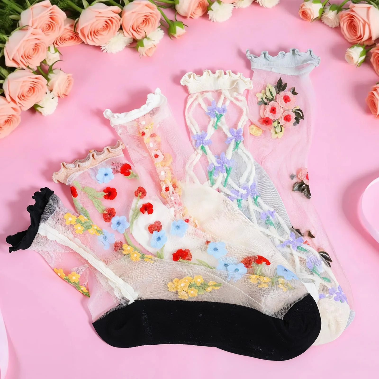 Шкарпетки з рюшами Жіночі Floral Socks, One size (5 пар), фото №4