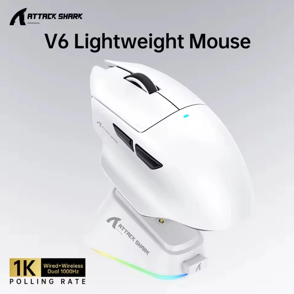 Миша Attack Shark V6 PAW3311 25000DPI 1000Гц White, фото №2