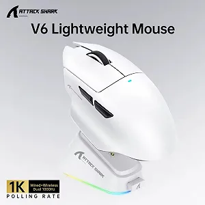 Миша Attack Shark V6 PAW3311 25000DPI 1000Гц White synthetic.ua - Фото 1
