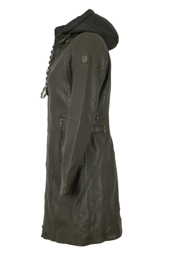 Шкіряне пальто з капюшоном Gipsy by Mauritius Lamb Nappa оливкового кольору, фото №2