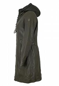 Шкіряне пальто з капюшоном Gipsy by Mauritius Lamb Nappa оливкового кольору synthetic.ua - Фото 1