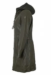 Кожаное пальто Gipsy by Mauritius Женское с капюшоном Lamb Nappa Olive synthetic.ua - Фото 1
