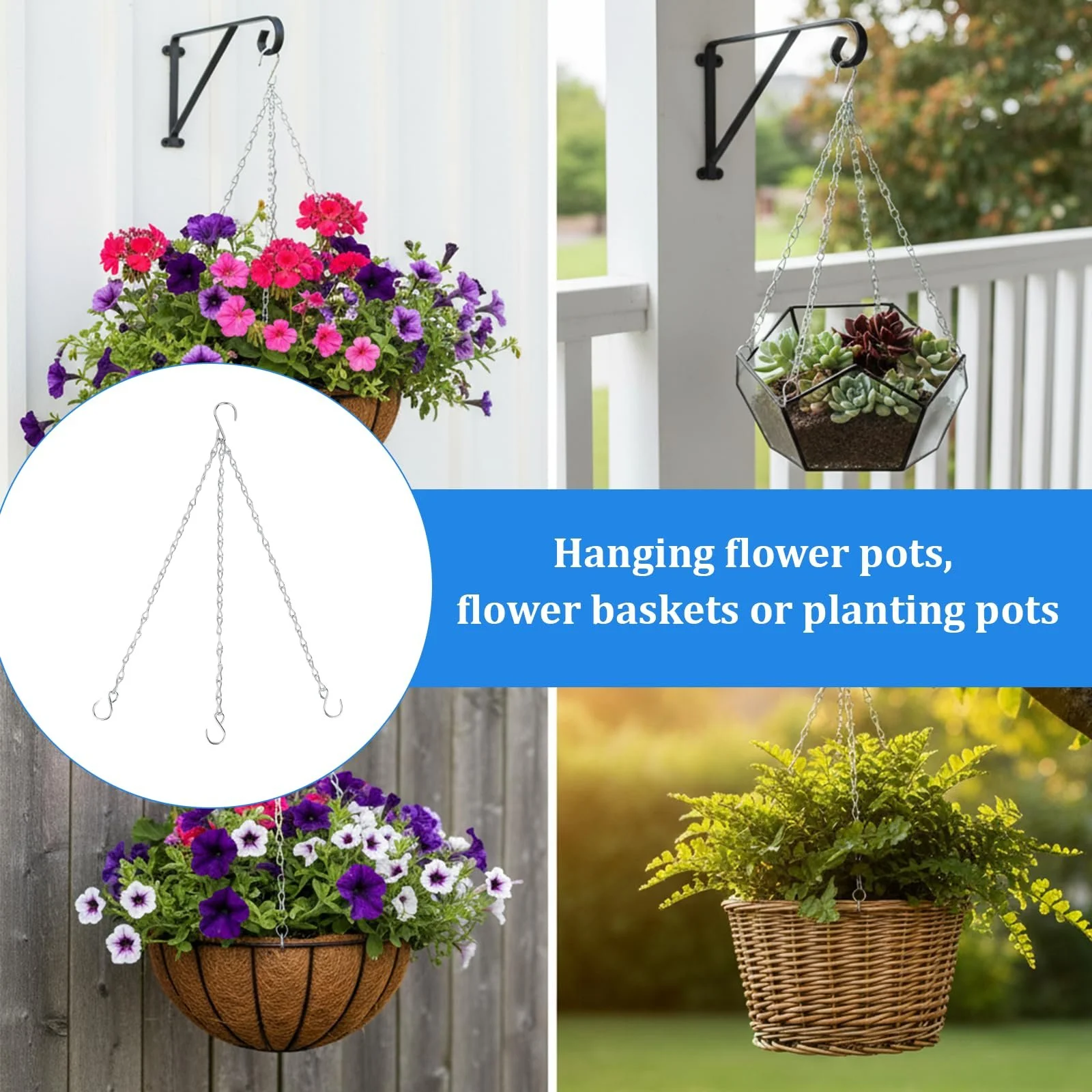 Ланцюги для підвісних горщиків Metal 3 Chain 40 см Set of 4 Silver, фото №7 Ланцюги для підвісних горщиків Metal 3 Chain 40 см Set of 4 Silver, фото №7