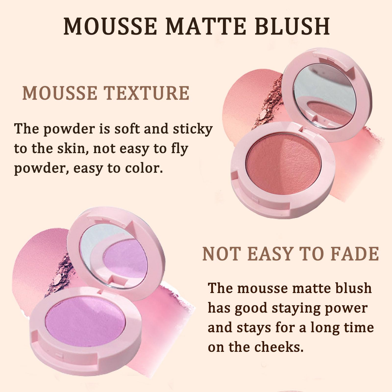 Пакет з 2 Мус Матова Пудра Рум'яна Bold Girl Червоний та Рожевий Легке М'яке Матове Покриття 2-в-1 Рум'яна і Тіні для Вік Натуральне Покриття, фото №4