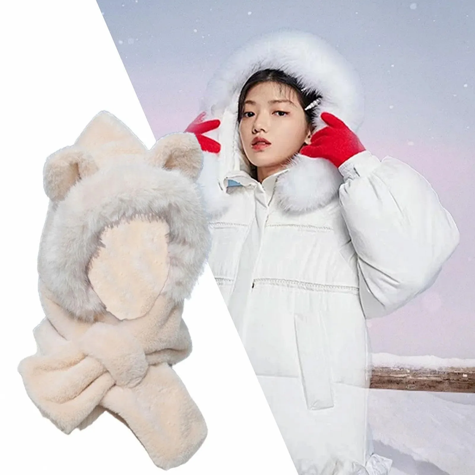 Ветрозащитный шарф с капюшоном Eoixuqba, мягкая, фото №3