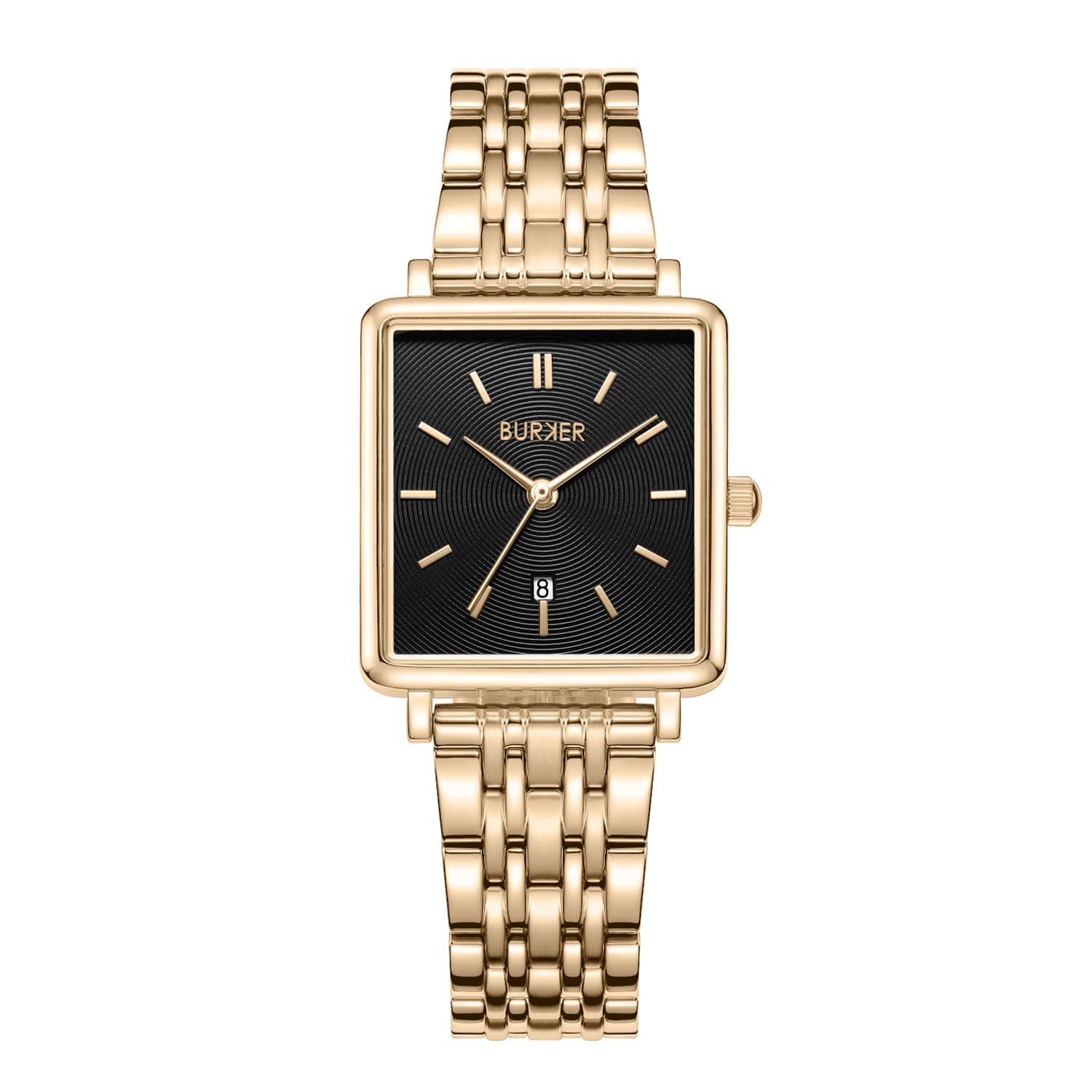 Часы Burker Watches Daisy Золотой Черный - Женские часы Квадратные 28мм - Аналоговые Кварцевые наручные часы с браслетом из нержавеющей стали, фото №1 Часы Burker Watches Daisy Золотой Черный - Женские часы Квадратные 28мм - Аналоговые Кварцевые наручные часы с браслетом из нержавеющей стали, фото №1